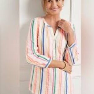 Talbots Plus Soft Lightweight Cotton Sherbet Stripe Blouse Quarter Button XL